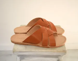 Slides Greek Men Leather Sandals.