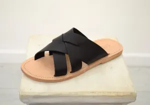 Slides men Greek Leather sandals, slipers Men, Black Color, leather sole - insole