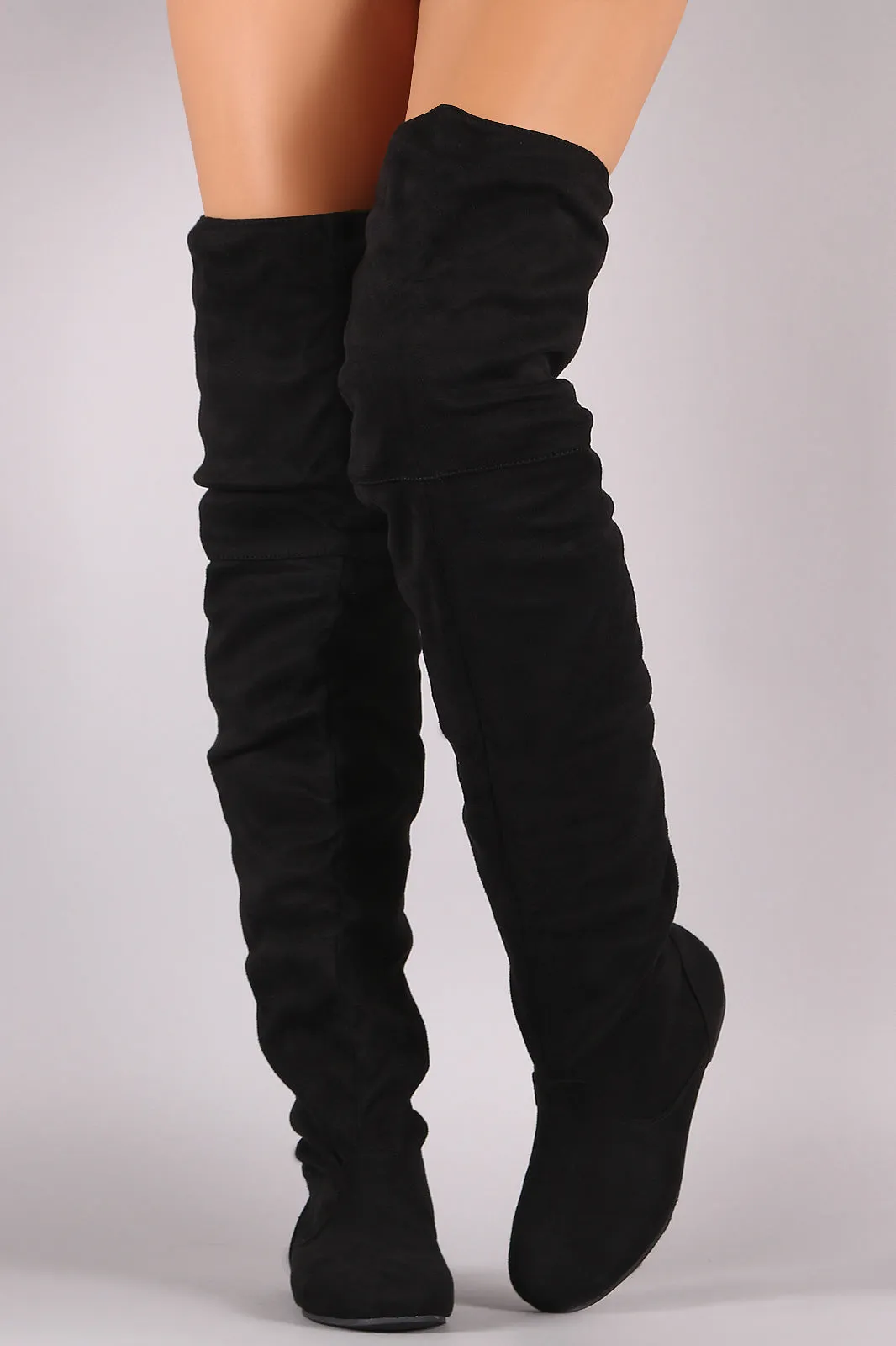 Slouchy Vegan Suede Over-The-Knee Flat Boots