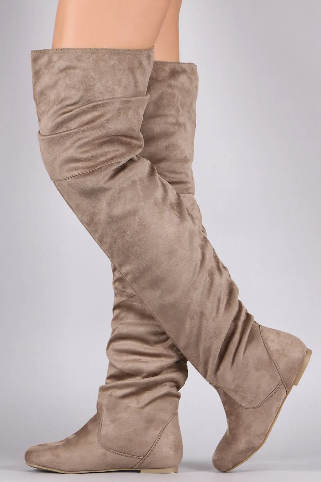 Slouchy Vegan Suede Over-The-Knee Flat Boots