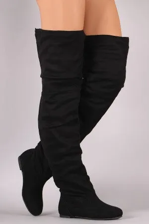 Slouchy Vegan Suede Over-The-Knee Flat Boots