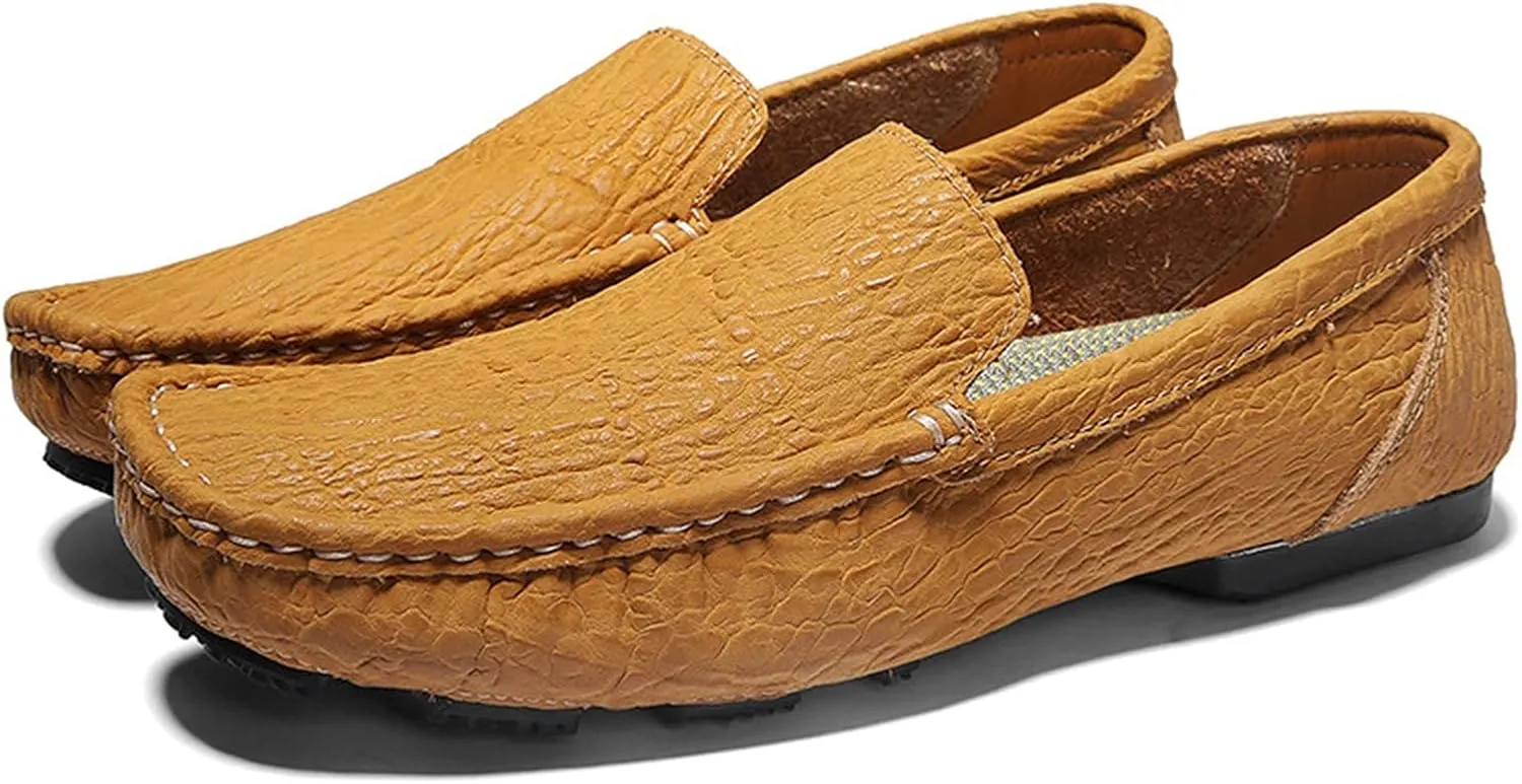 Smoking Loafer Driving Moccasins for Men Genuine Leather Round Toe Breathable Soft Comfortable Flat Heel Driving Slip On for Any Attire