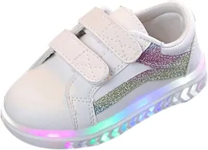 Sneakers for Girls LED Light Flashing Shoes with Hook and Loop Breathable Sports Running Walking Athletic Shoes for Kids