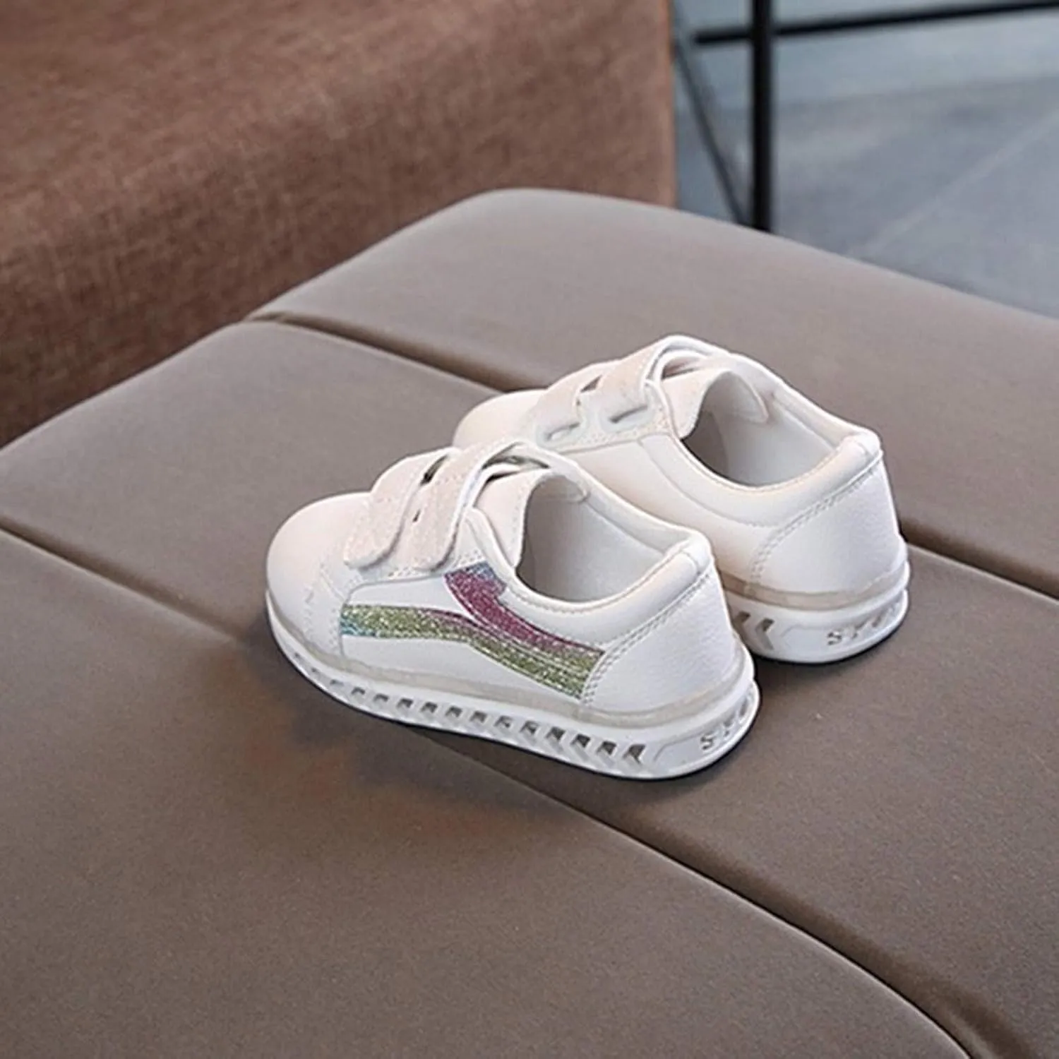 Sneakers for Girls LED Light Flashing Shoes with Hook and Loop Breathable Sports Running Walking Athletic Shoes for Kids