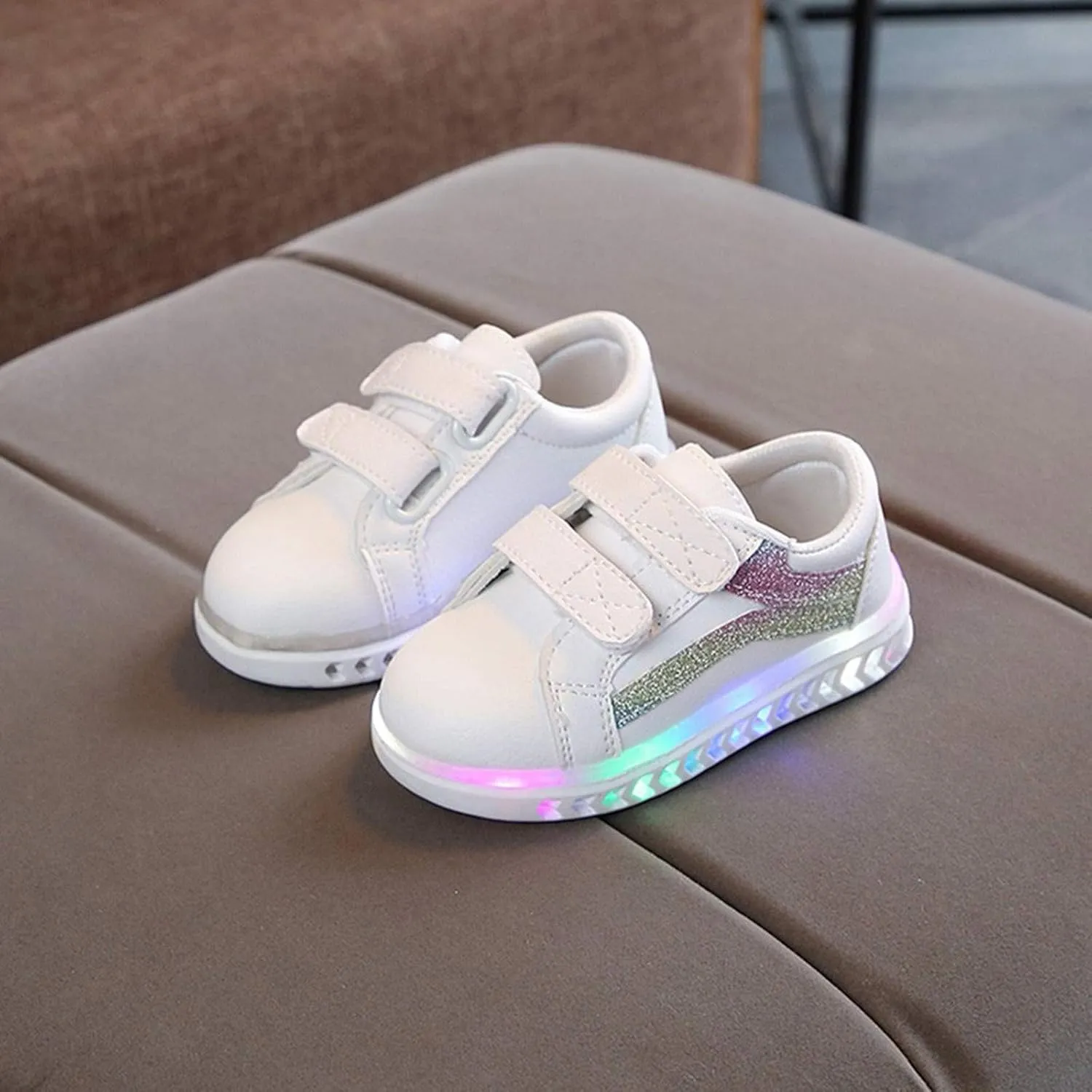 Sneakers for Girls LED Light Flashing Shoes with Hook and Loop Breathable Sports Running Walking Athletic Shoes for Kids