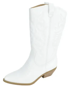 Soda Reno-S Cowboy Pointed Toe Knee High Western Stitched Boots White