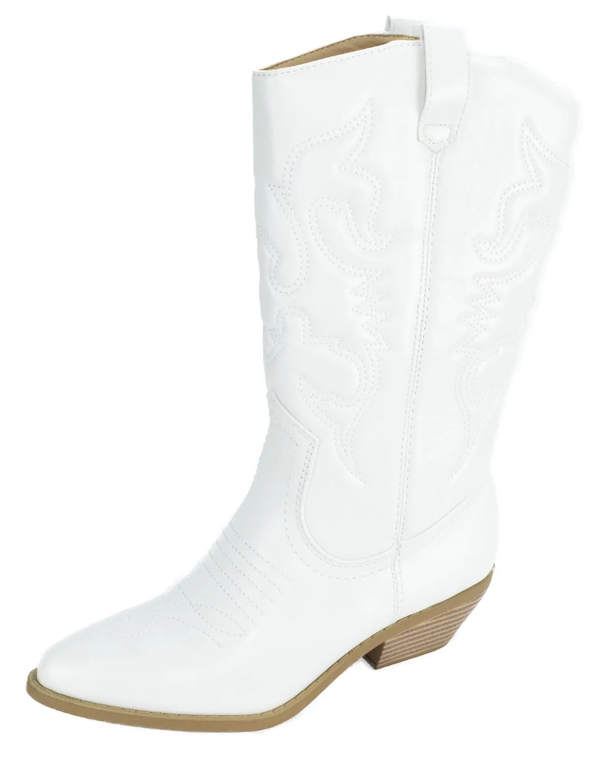Soda Reno-S Cowboy Pointed Toe Knee High Western Stitched Boots White