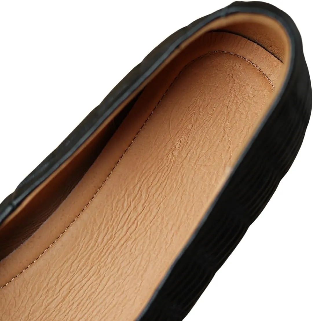 Soft Genuine Leather Women's Round Toe Handmade Bowknot Low Heels Casual Loafers Shoes