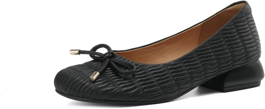 Soft Genuine Leather Women's Round Toe Handmade Bowknot Low Heels Casual Loafers Shoes