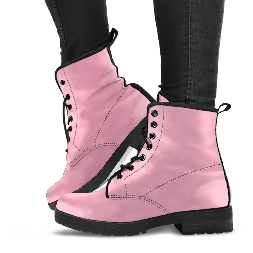 Soft Pink Women's Vegan Leather Combat Boots