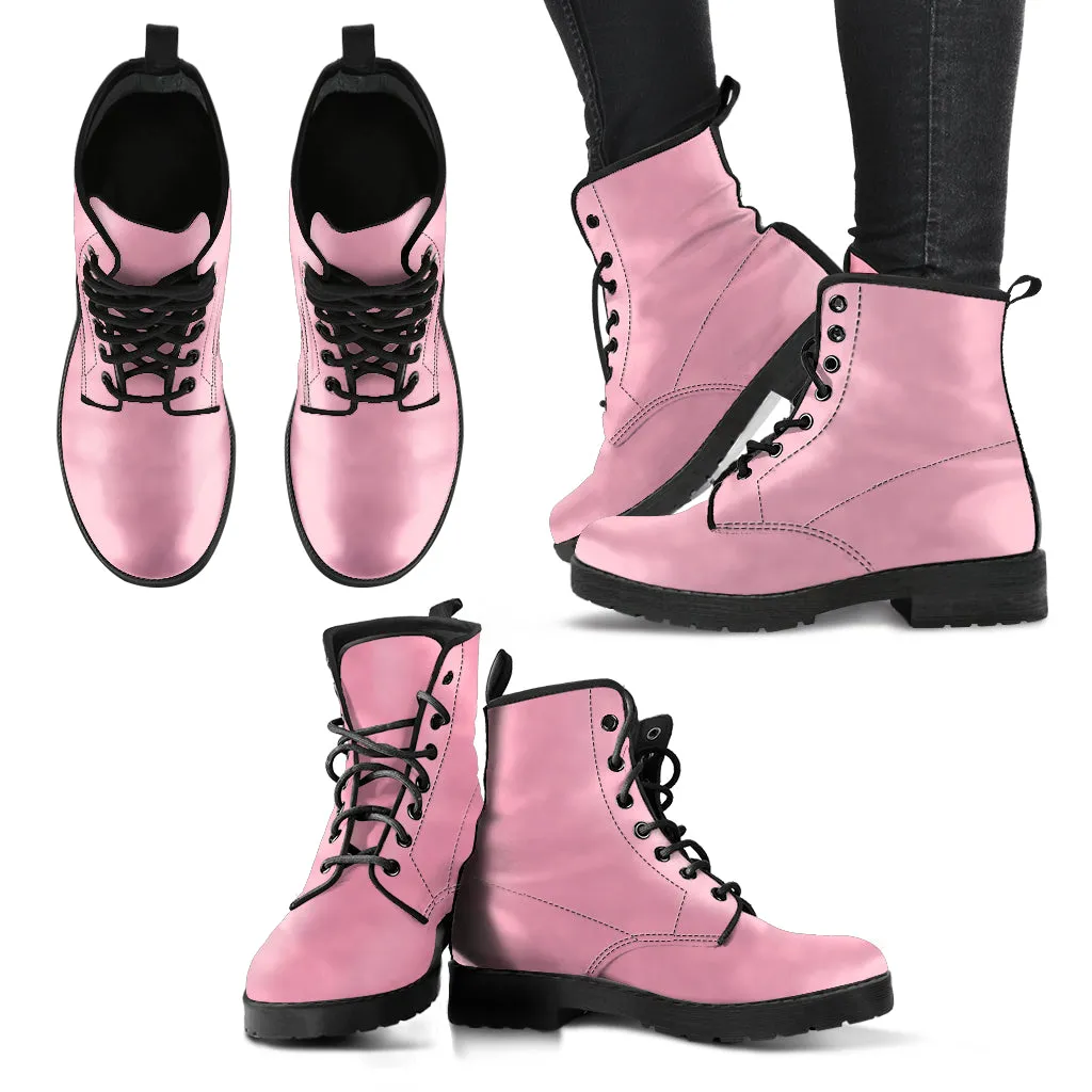Soft Pink Women's Vegan Leather Combat Boots