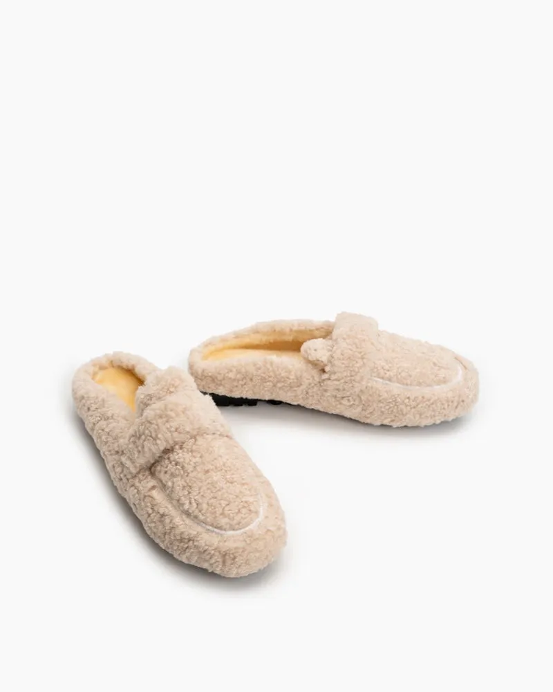 Solid Color Lambswool Warm Comfy Flat Mules