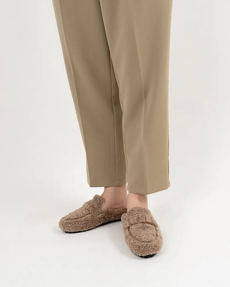 Solid Color Lambswool Warm Comfy Flat Mules