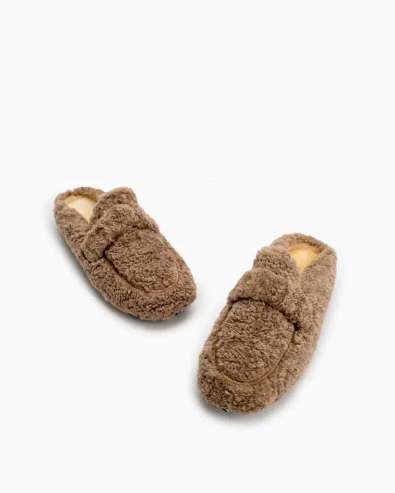 Solid Color Lambswool Warm Comfy Flat Mules