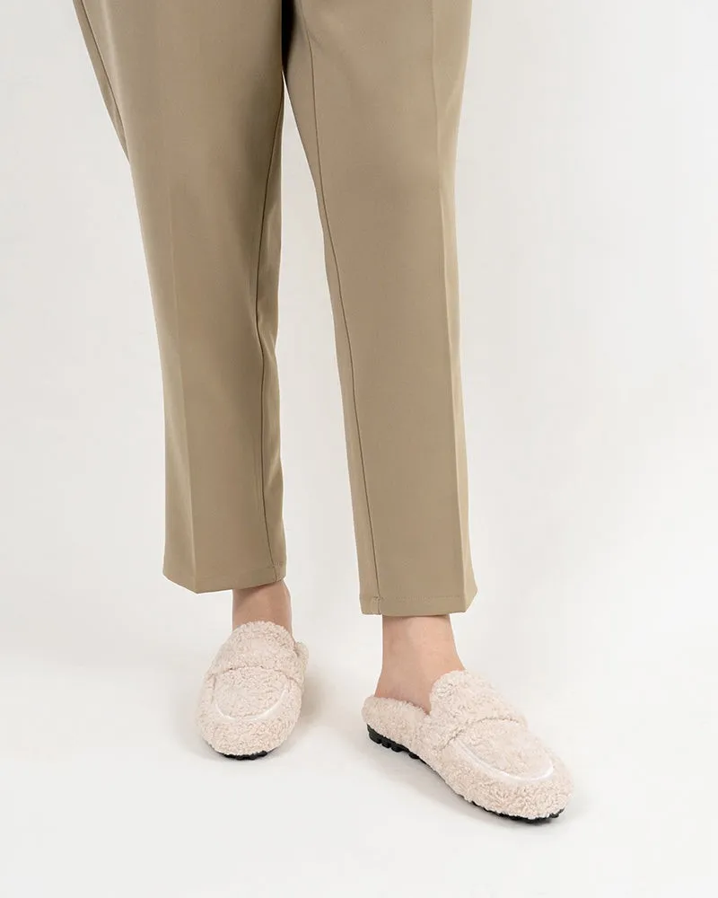 Solid Color Lambswool Warm Comfy Flat Mules