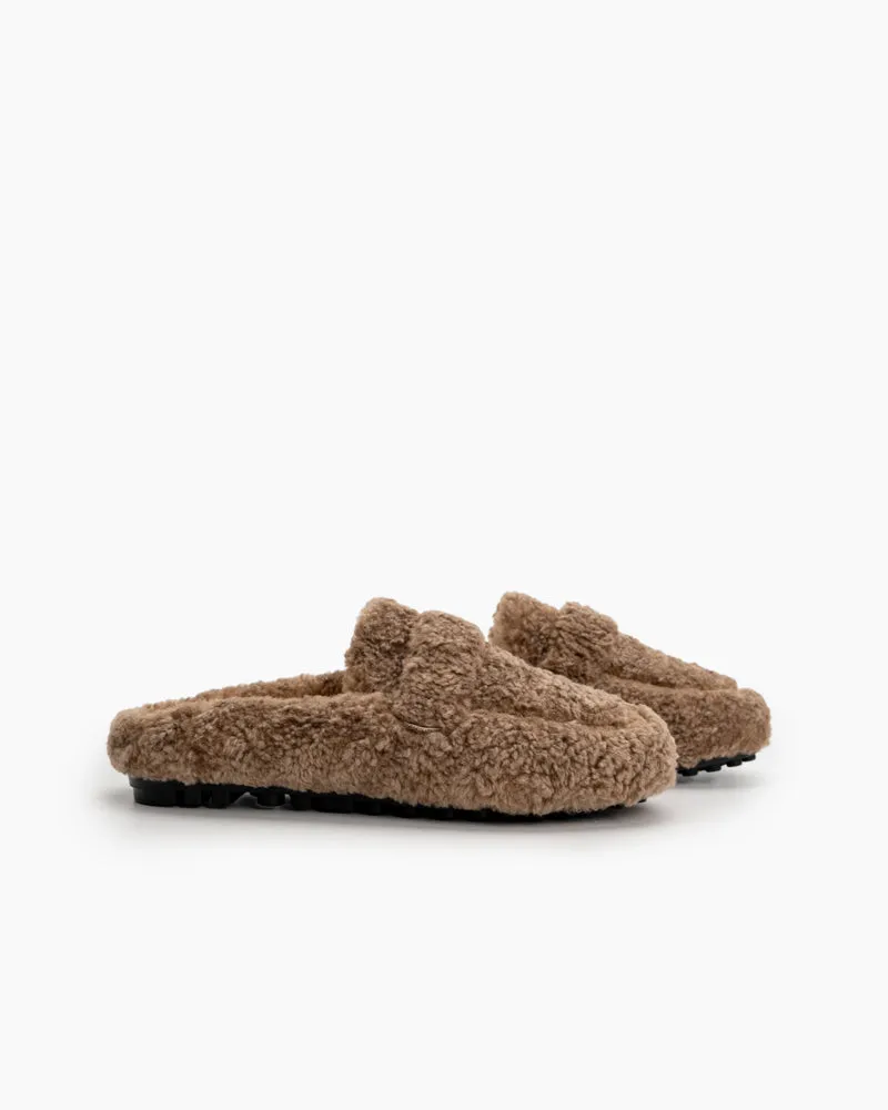Solid Color Lambswool Warm Comfy Flat Mules