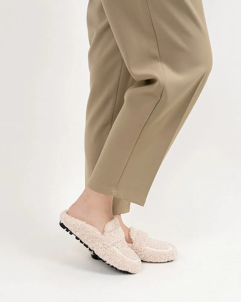 Solid Color Lambswool Warm Comfy Flat Mules
