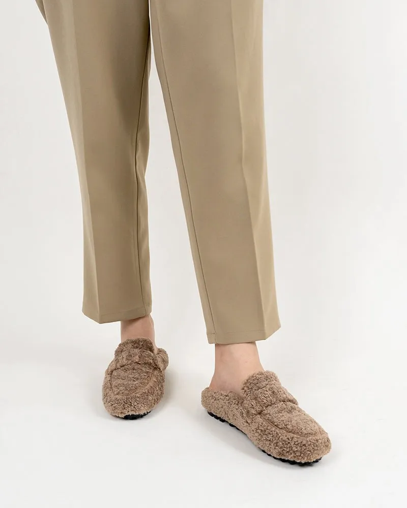 Solid Color Lambswool Warm Comfy Flat Mules