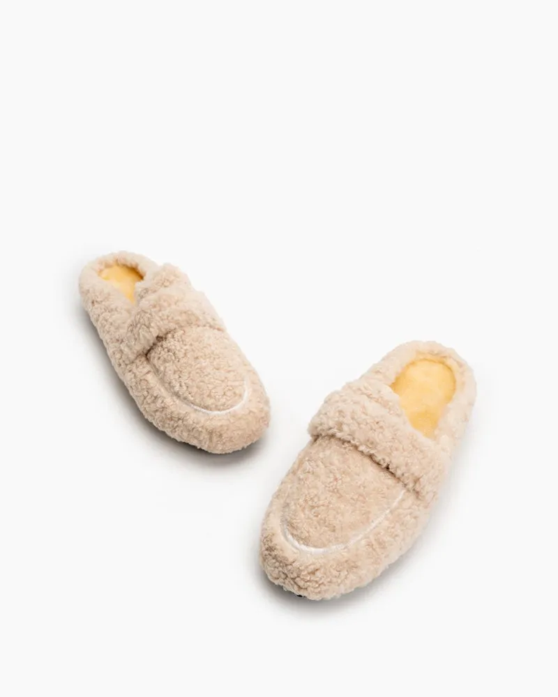 Solid Color Lambswool Warm Comfy Flat Mules