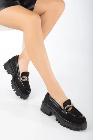 SONO Black Suede Oxford Women's Shoes