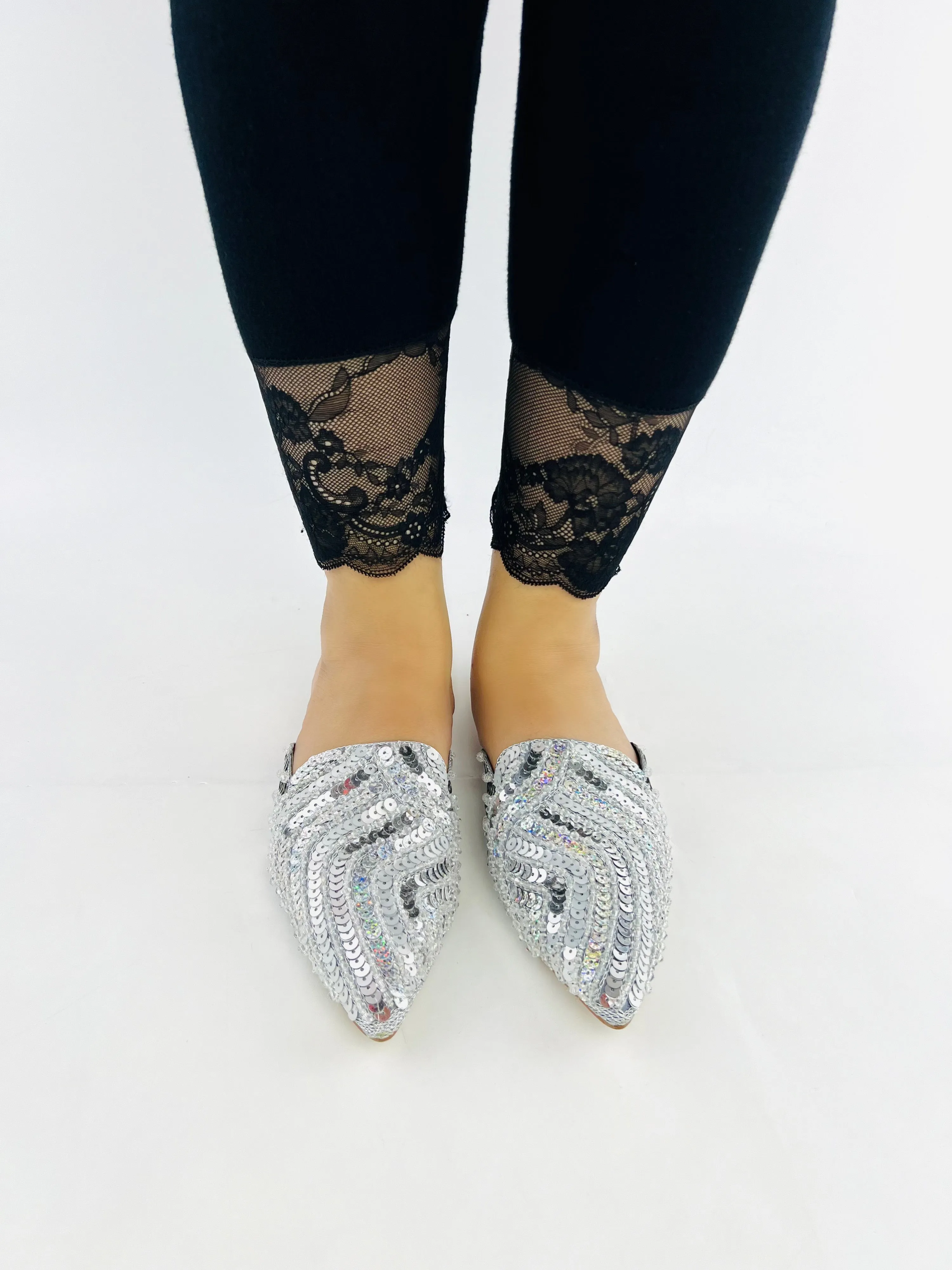 Spunkz Silver Sequins Mules for Weddings and Parties