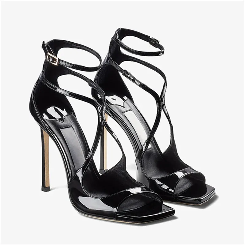 Square Toe Ankle Strap Heels