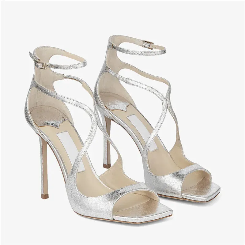 Square Toe Ankle Strap Heels