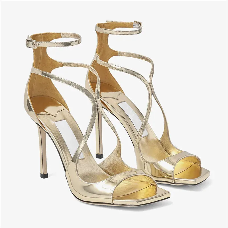 Square Toe Ankle Strap Heels