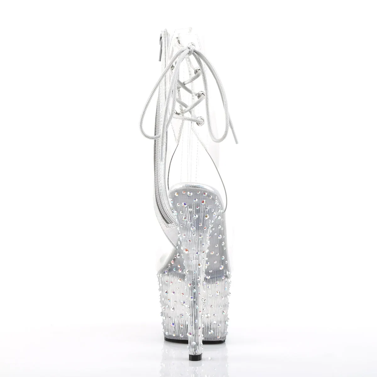 STARDANCE-1018C-7 7" Heel Clear Silver Bling Pole Dancer Platform Ankle Boots