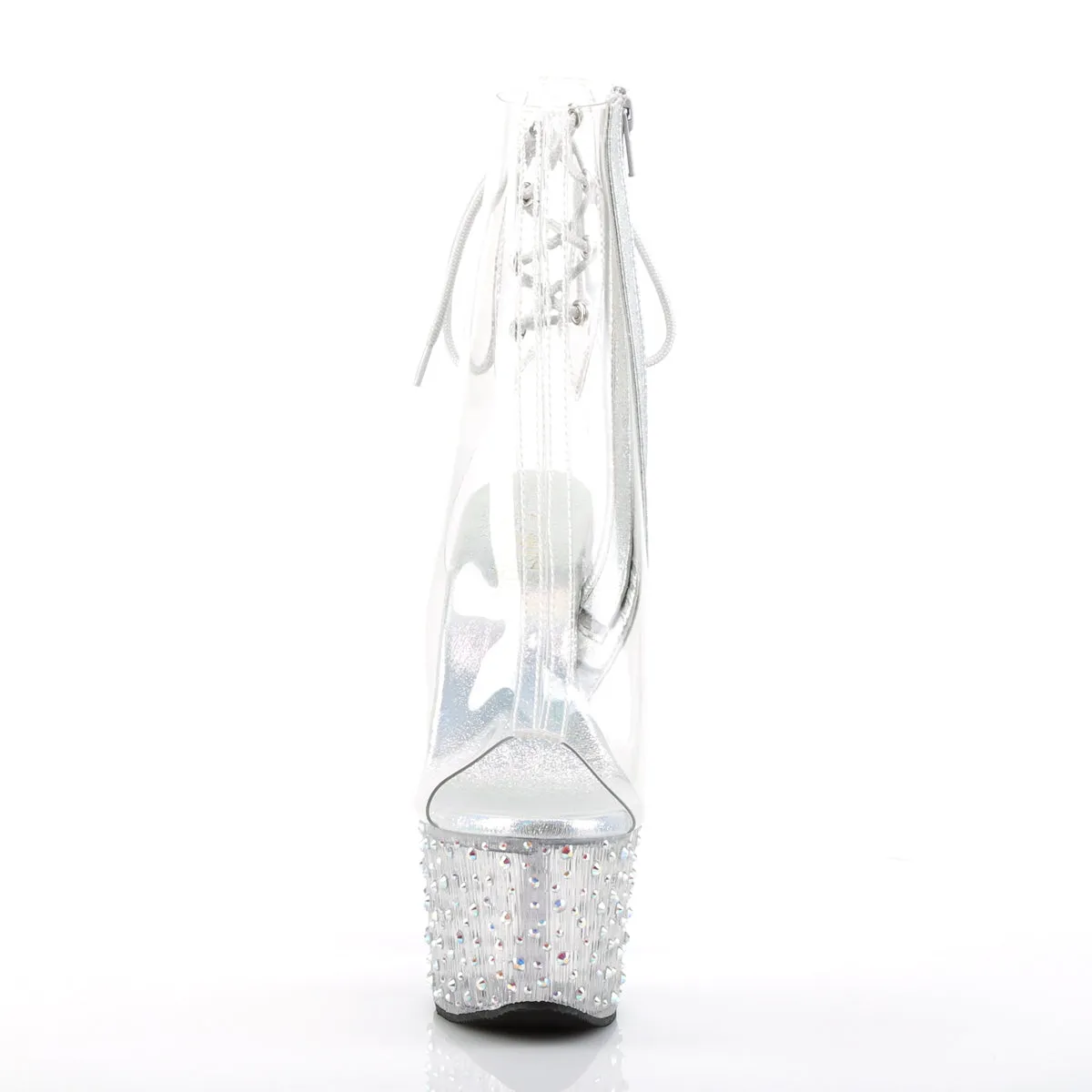 STARDANCE-1018C-7 7" Heel Clear Silver Bling Pole Dancer Platform Ankle Boots