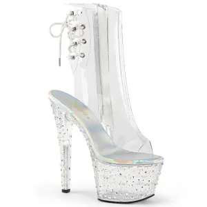 STARDANCE-1018C-7 7" Heel Clear Silver Bling Pole Dancer Platform Ankle Boots
