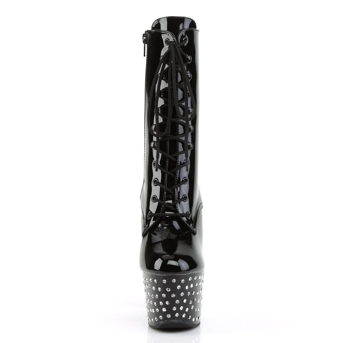 STARDUST-1020-7 Pleaser 7" Heel Black Pole Dancer Bling Platform Ankle Boots