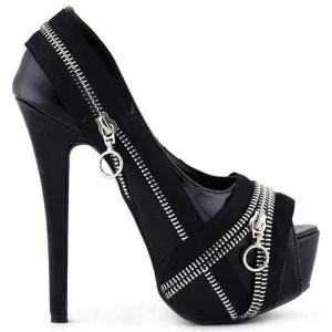 Steampunk Black Zippered Peep Toe Dress Shoes