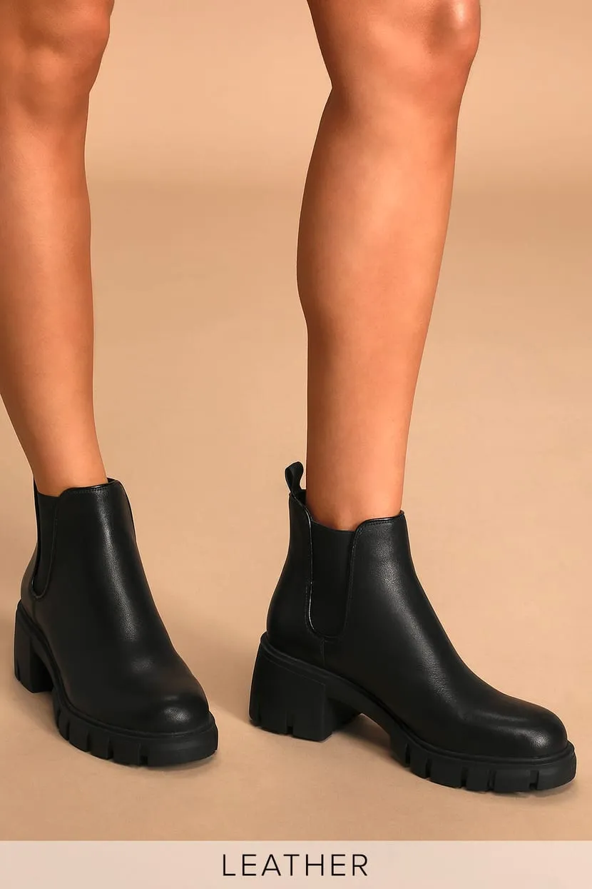 Steve Madden Women's Howler Block Heel Platform Ankle Boots Black Leather (9.5, BLACK)