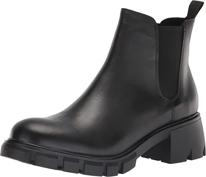 Steve Madden Women's Howler Block Heel Platform Ankle Boots Black Leather (9.5, BLACK)
