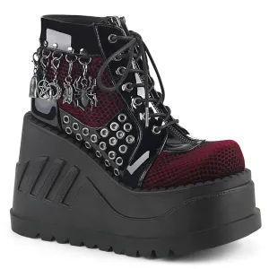 STOMP-18 DemoniaCult Black/Burgandy Sexy Women's Ankle Boots (Alternative Footwear)