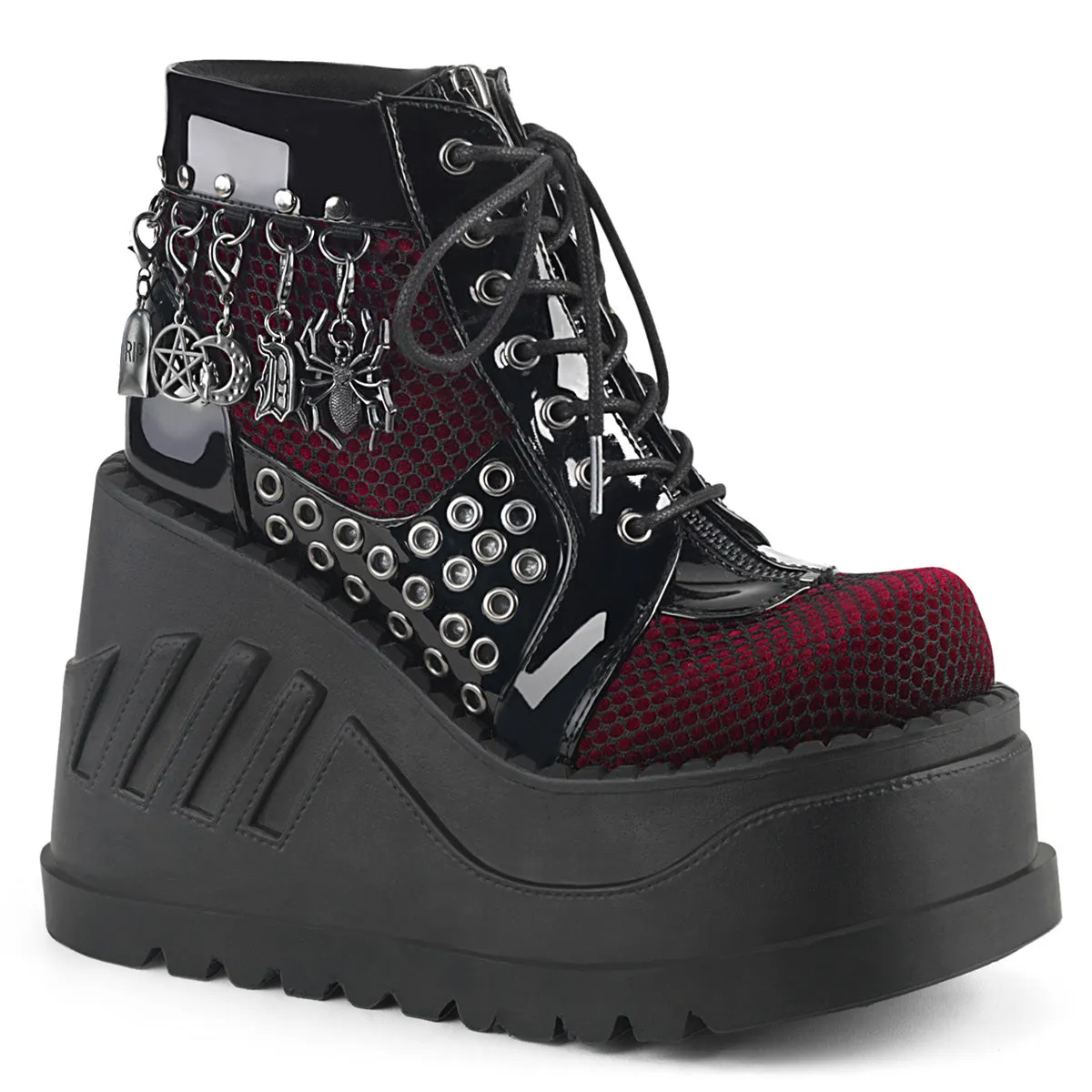 STOMP-18 DemoniaCult Black/Burgandy Sexy Women's Ankle Boots (Alternative Footwear)