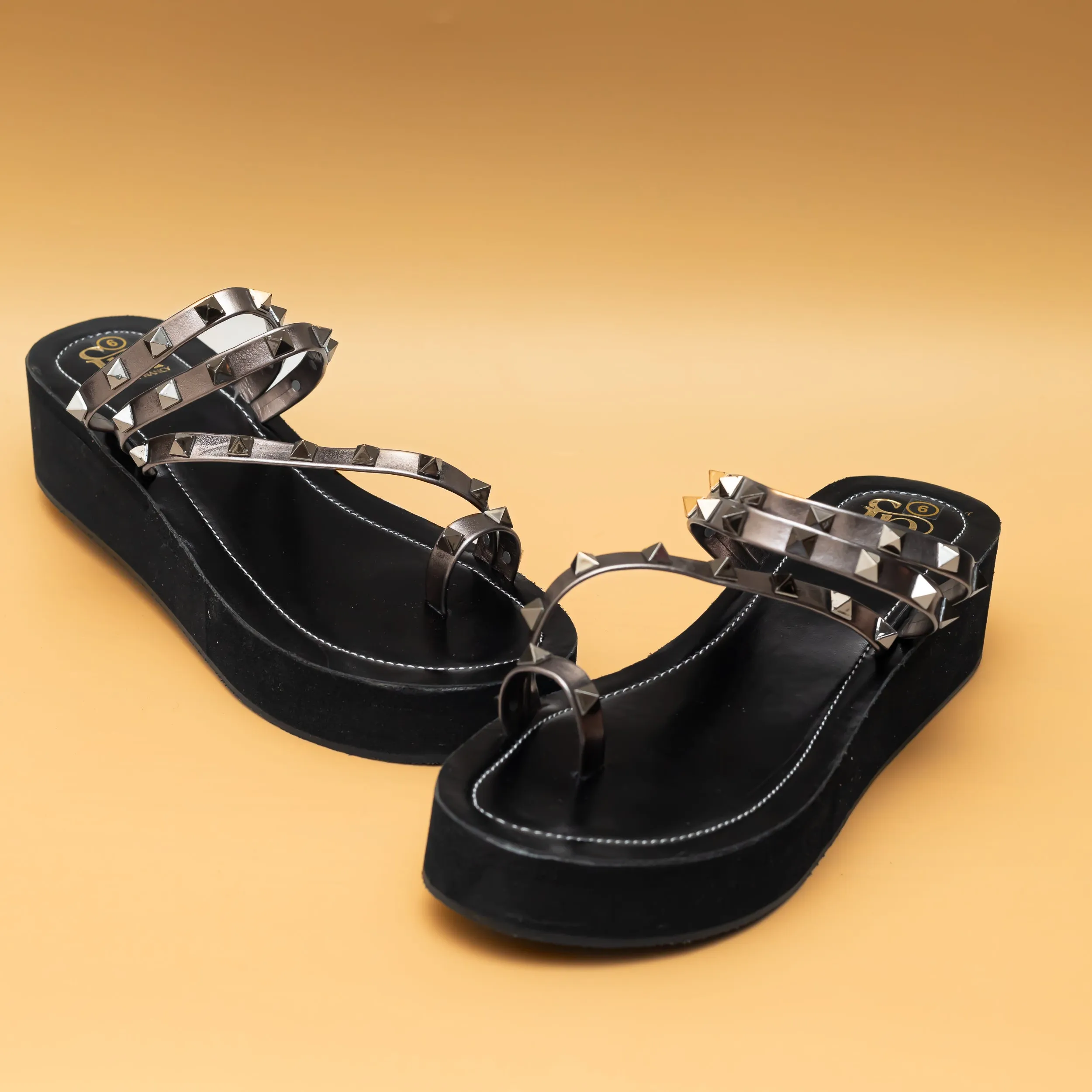 Strappy Studded Platforms - Grey