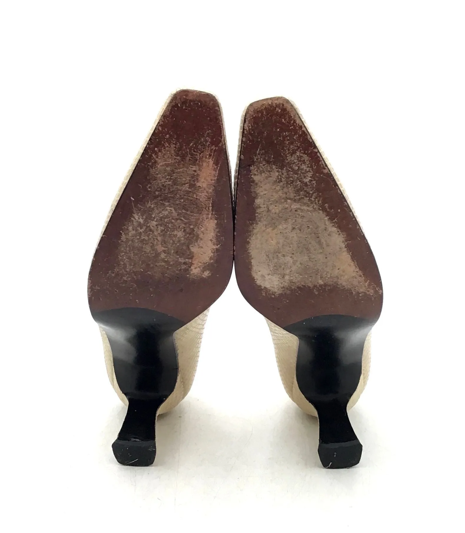 Stuart Weitzman Women's Cream Slip-On Kitten Pump Heels - Size 5W