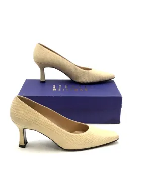 Stuart Weitzman Women's Cream Slip-On Kitten Pump Heels - Size 5W