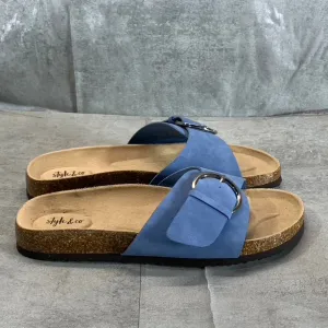 STYLE & CO Women's Blue Nubuck Elisaa Buckled Slide Flat Sandals SZ 8.5