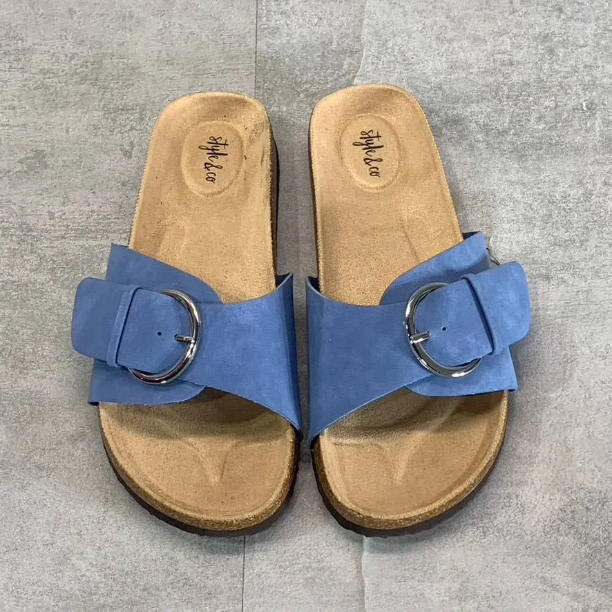 STYLE & CO Women's Blue Nubuck Elisaa Buckled Slide Flat Sandals SZ 8.5