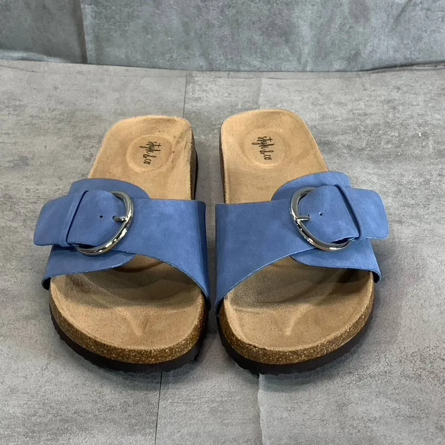 STYLE & CO Women's Blue Nubuck Elisaa Buckled Slide Flat Sandals SZ 8.5