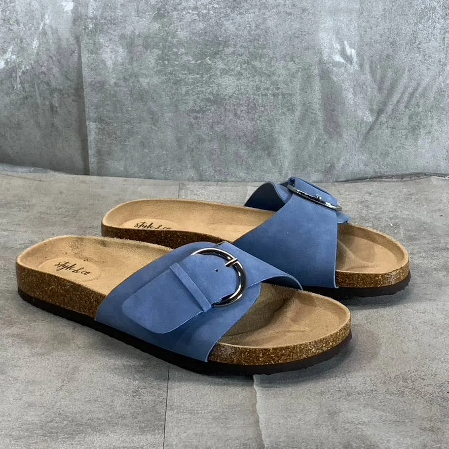 STYLE & CO Women's Blue Nubuck Elisaa Buckled Slide Flat Sandals SZ 8.5