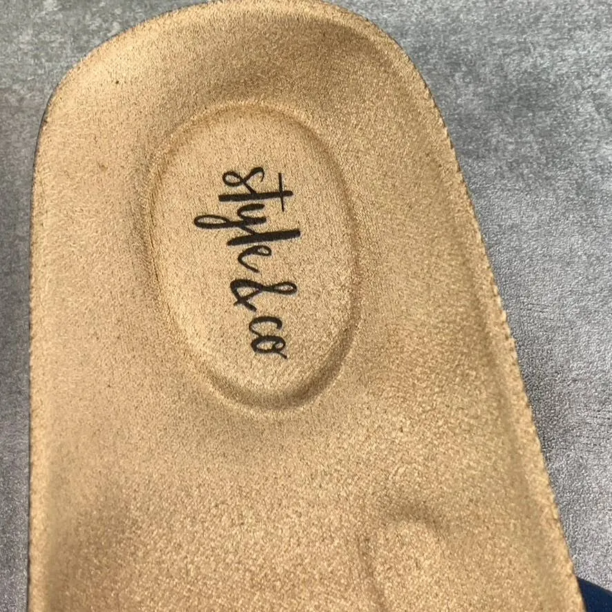 STYLE & CO Women's Blue Nubuck Elisaa Buckled Slide Flat Sandals SZ 8.5
