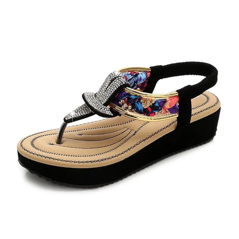 Summer Round Head Rhinestone Women Comfort Sandals