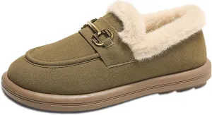 Sunporx Women's Moccasins Loafers Warm Plush Lining Moccasins Flat Driving Shoes Round Toe Comfortable Business Casual Work Shoes