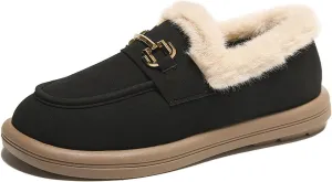 Sunporx Women's Moccasins Loafers Warm Plush Lining Moccasins Flat Driving Shoes Round Toe Comfortable Business Casual Work Shoes