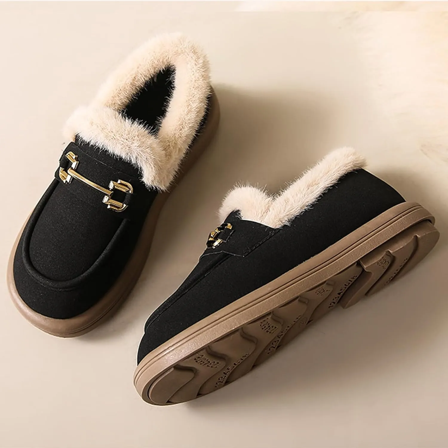 Sunporx Women's Moccasins Loafers Warm Plush Lining Moccasins Flat Driving Shoes Round Toe Comfortable Business Casual Work Shoes