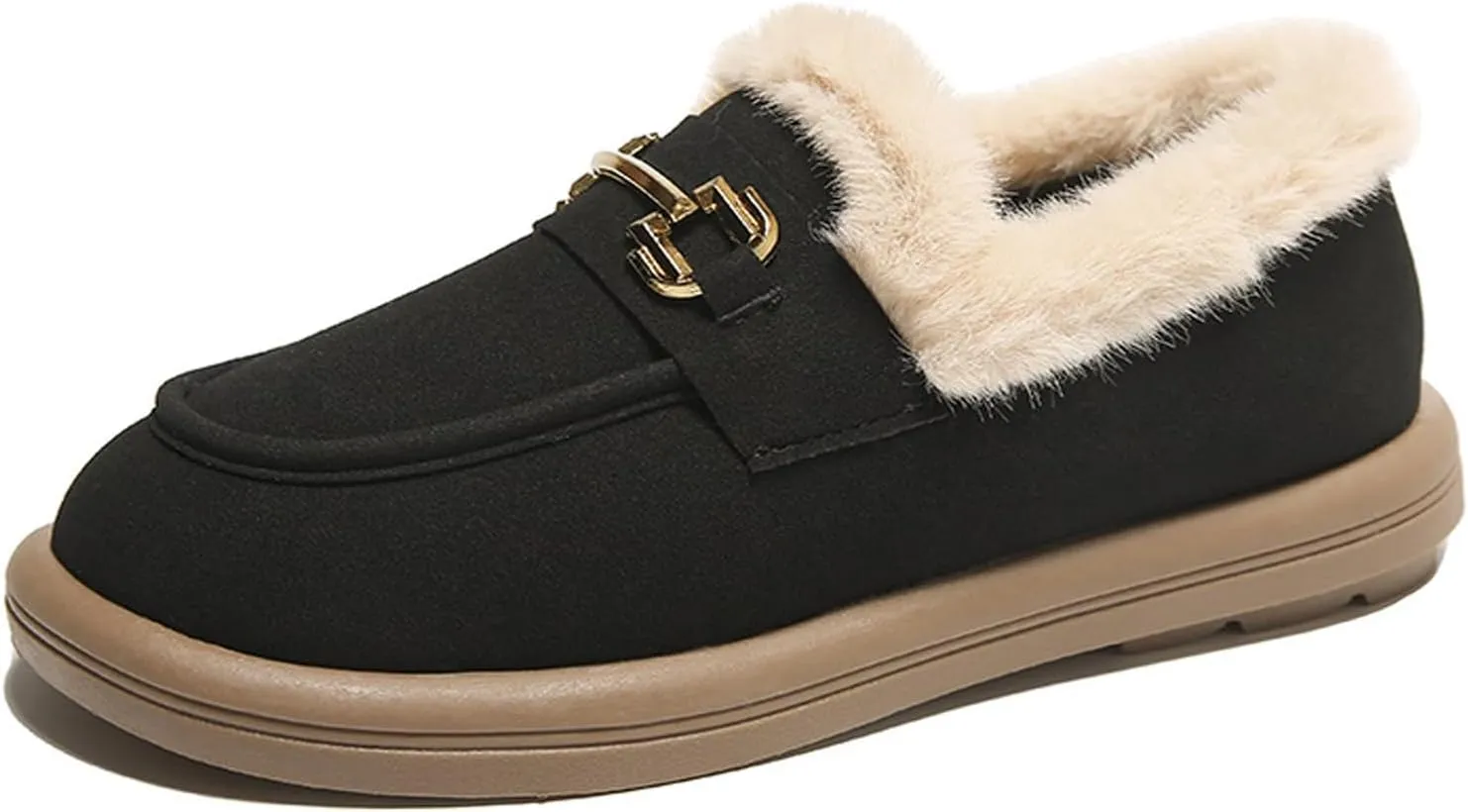 Sunporx Women's Moccasins Loafers Warm Plush Lining Moccasins Flat Driving Shoes Round Toe Comfortable Business Casual Work Shoes